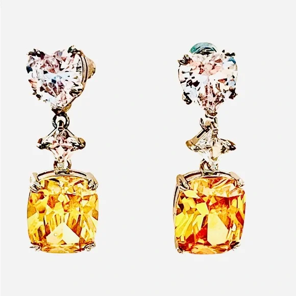 Yellow Crystal Dangle Earrings - Picture 4 of 6